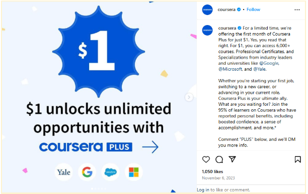 Coursera Plus $1 offer