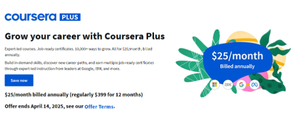 Coursera Plus offer: $25/month billed annually