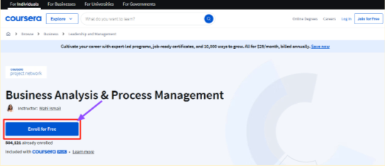 Coursera enrollment course for free