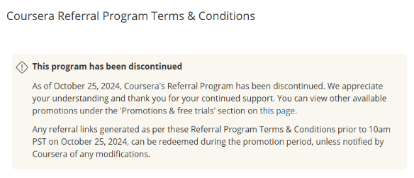 Coursera referral program terms & conditions 