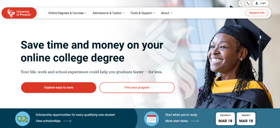 University of Phoenix home page 