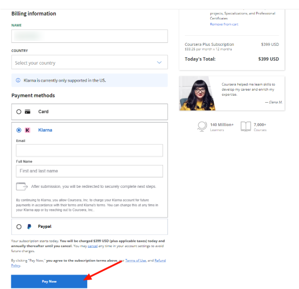 click on "Pay Now"