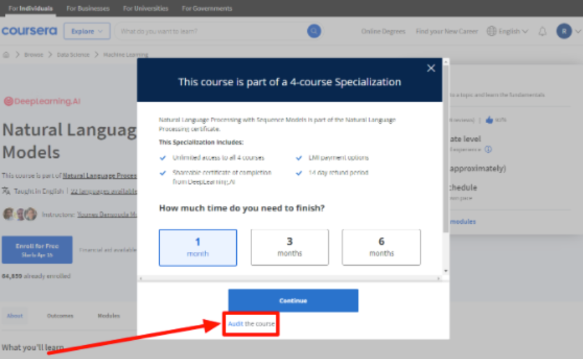 Coursera auditing courses
