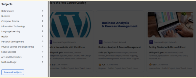Coursera course categories
