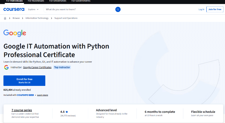 Google IT Automation Professional Certificate
