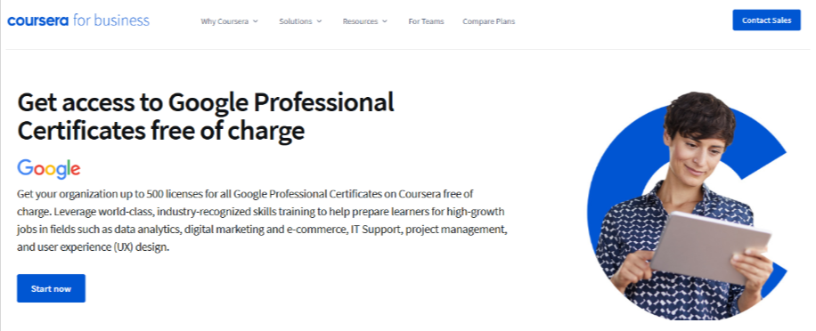 Coursera for Business offers free access to Google Professional Certificates