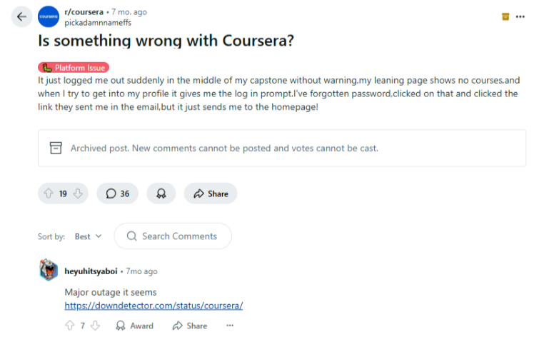 Quora post on Is Coursera down