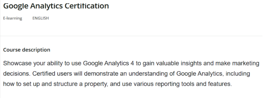 Google Analytics 4 (GA4) Certification