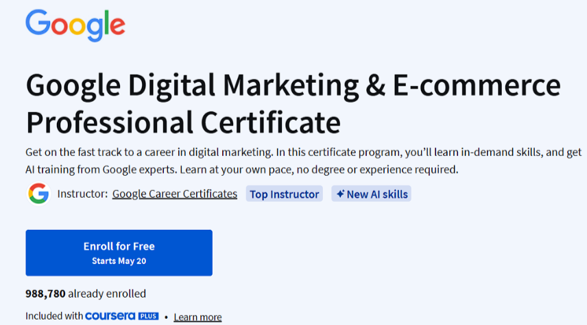 Google Digital Marketing & E-commerce Certificate