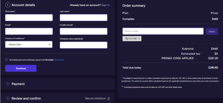 checkout page
