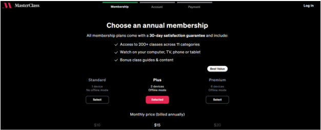 MasterClass Pricing Plans