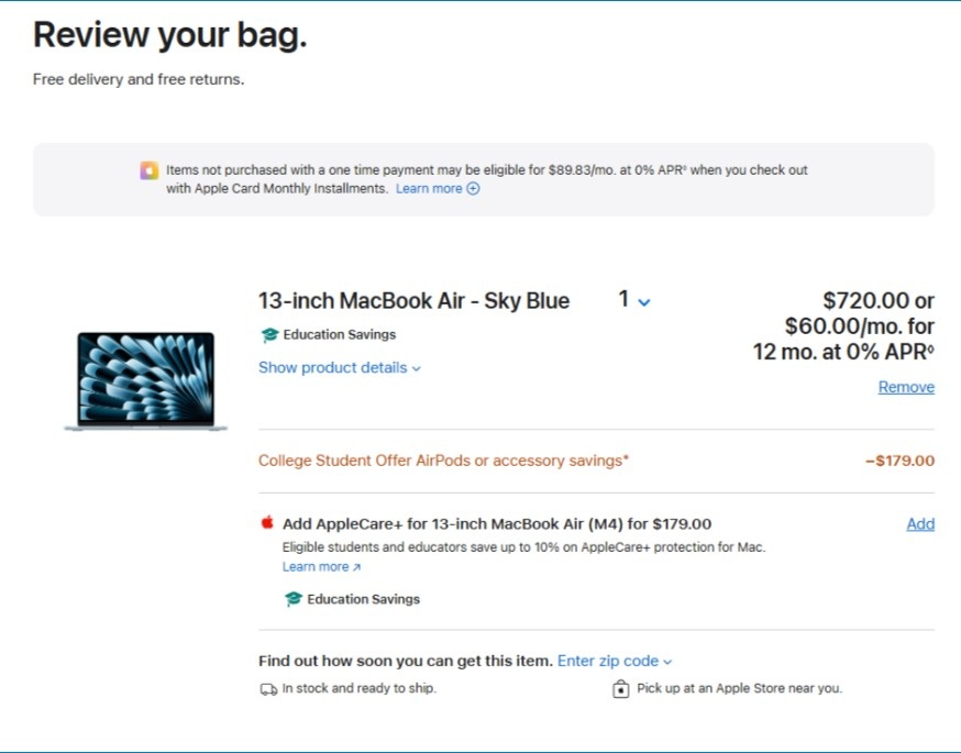 Review your bag