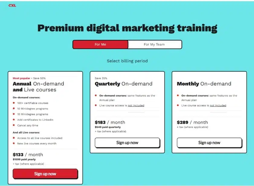 CXL Pricing Plan